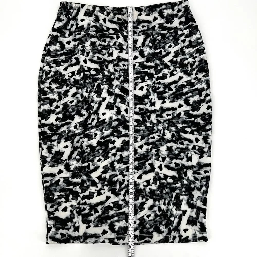 Carmen Marc Valvo Womens Pencil Skirt Abstract Black White Brushstroke Size L